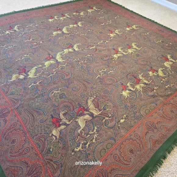 Vintage Ralph Lauren LARGE Wool Square Scarf Shawl Wrap Equestrian Hunting Dogs - Picture 12 of 16